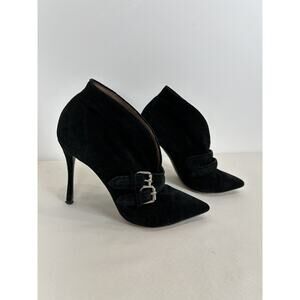 TABITHA SIMMONS Black Buckle Strap Goth Witchy Pointed‎ Toe Stiletto Heels 38